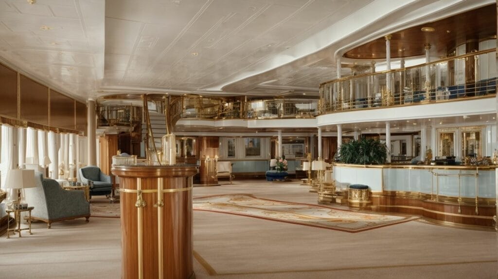 The lobby of the Royal Yacht Britannia, a luxury cruise ship worth visiting.