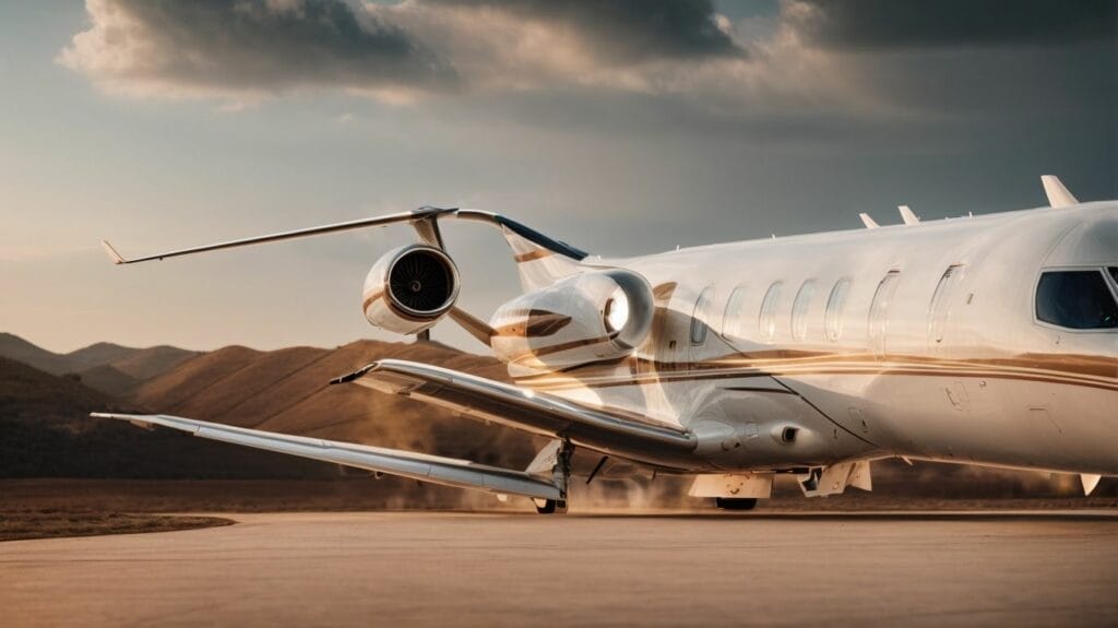 A private jet is available for purchase, parked on the tarmac.