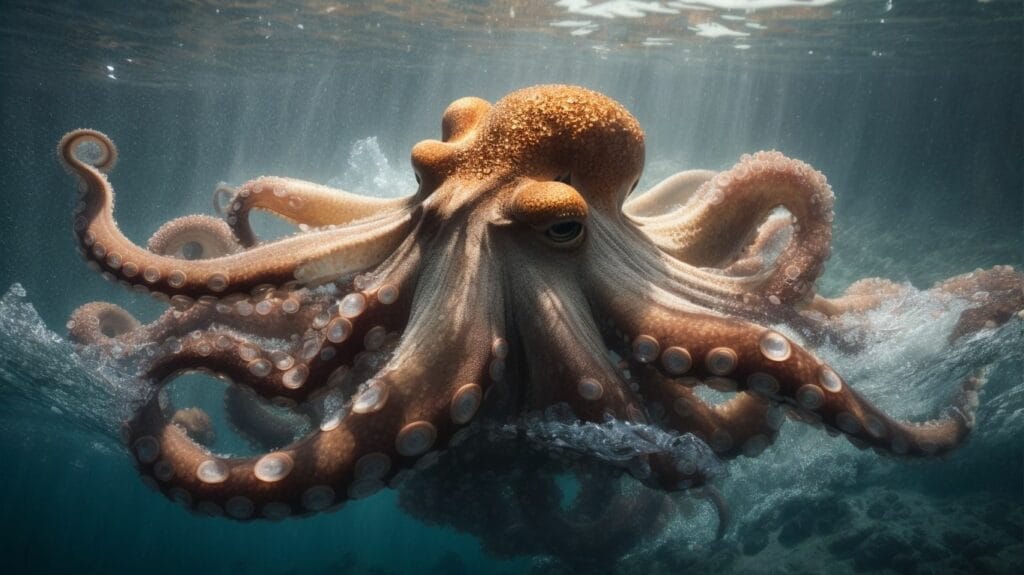 An Octopus swimming in the ocean.