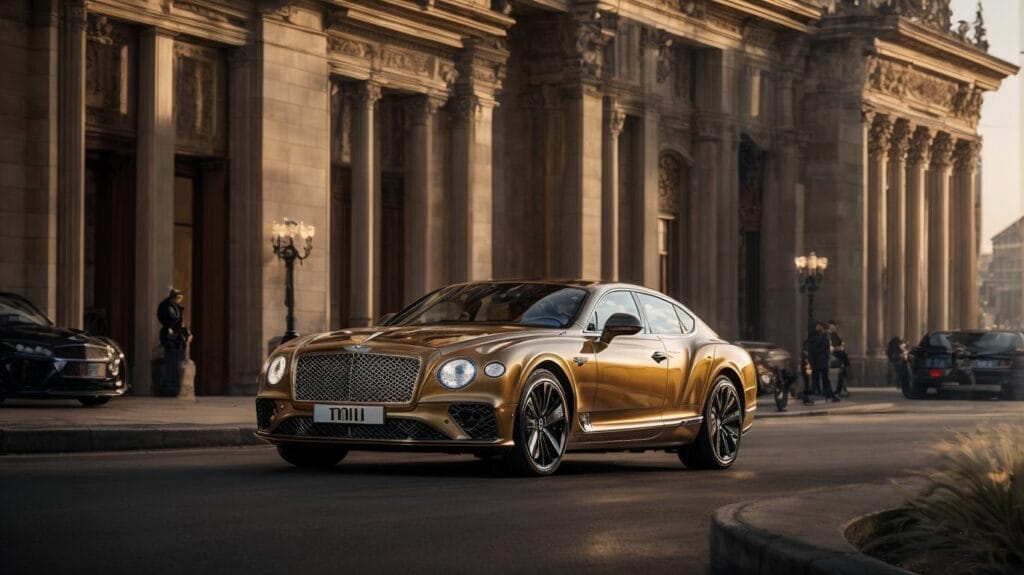 The Bentley Continental GT, known as one of the most expensive luxury vehicles, gracefully cruises down a city street.