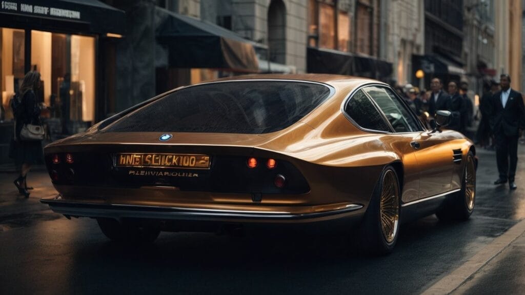 The most expensive BMW is elegantly driving down a city street.
