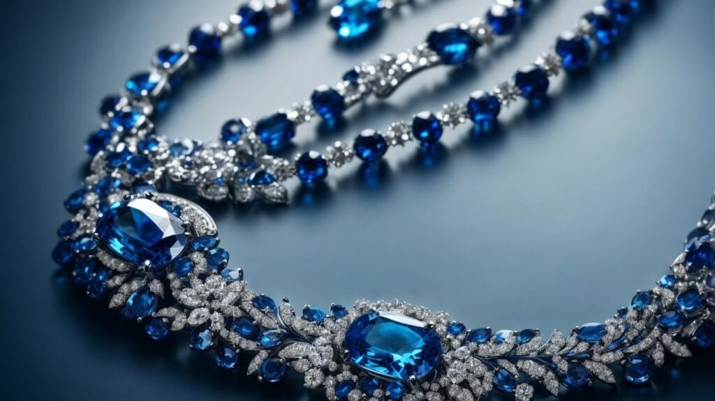 The world's most expensive jewellery - a blue necklace adorned with diamonds and sapphires.