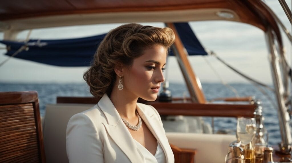A stunning woman enjoying a Yacht Party in her stylish outfit.