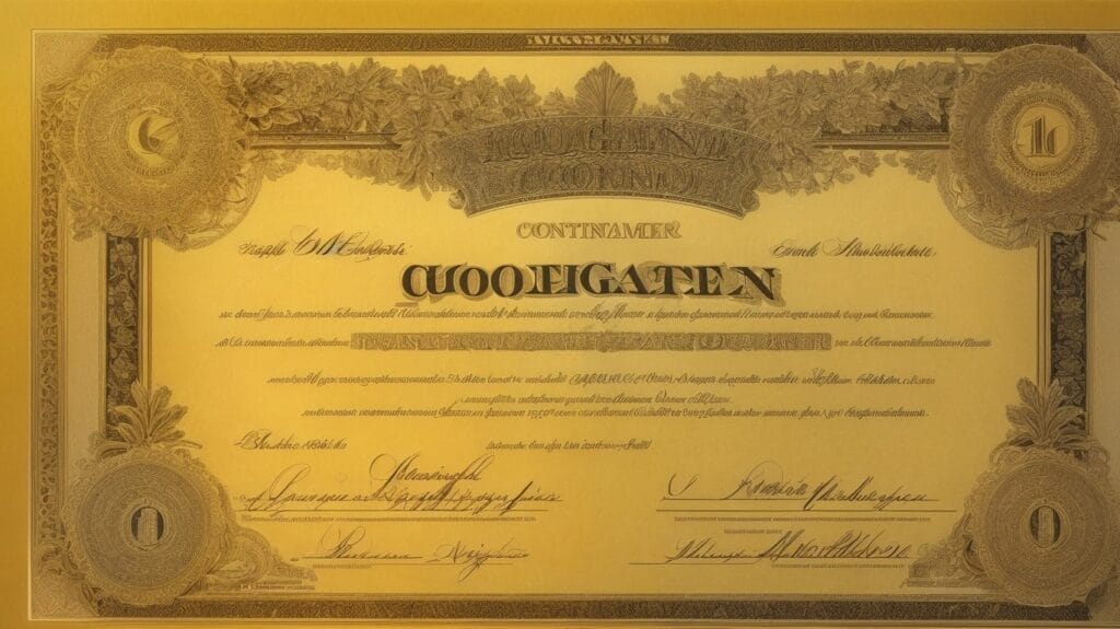 A luxurious gold certificate showcasing a glistening gold background.