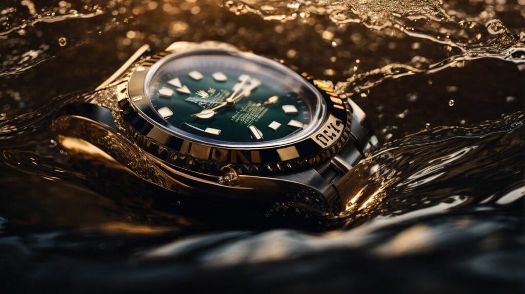 A Rolex Submariner submerged in water.