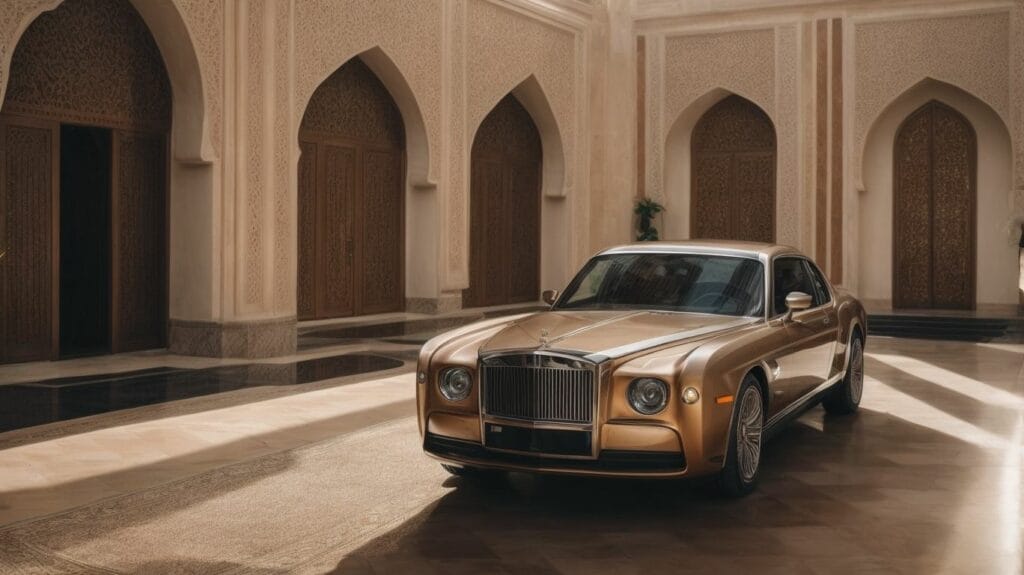 The Rolls-Royce Phantom owned by wealthy Saudi Arabians is parked in an ornate building.