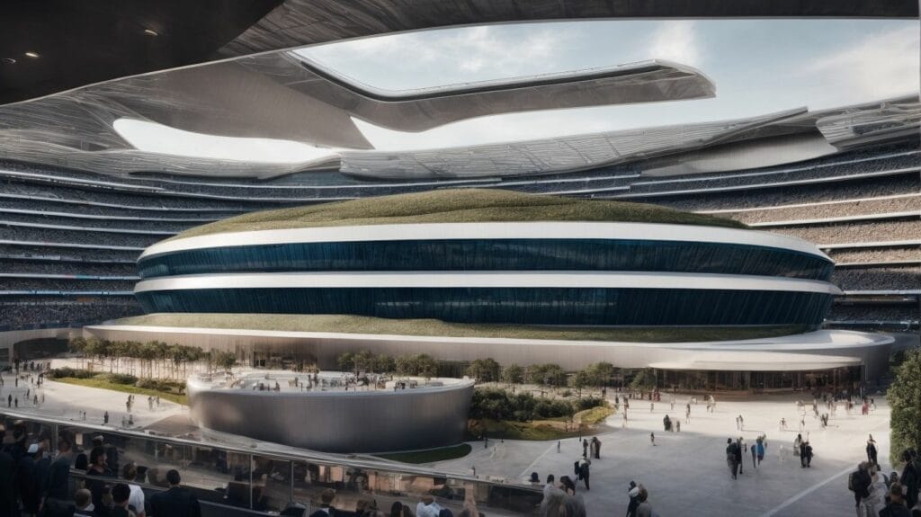 An artist's rendering of an expensive futuristic building.