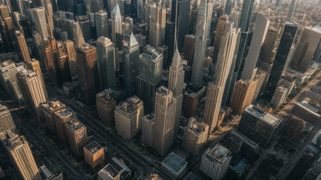 Aerial view of expensive skyscrapers in New York City.