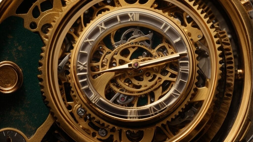 An expensive gold Rolex watch with a green dial.